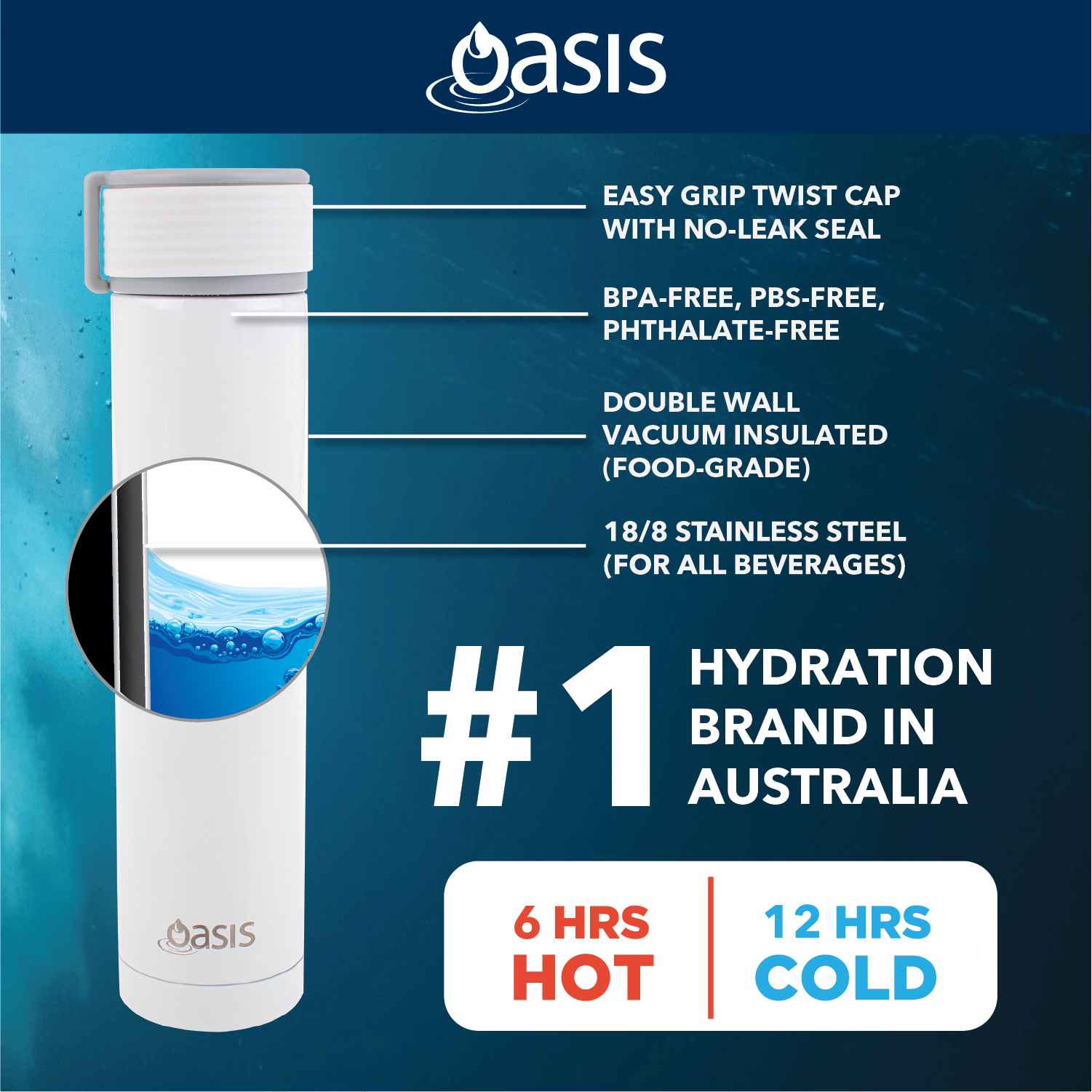 Oasis Skinny Mini Insulated Water Bottle 250ML