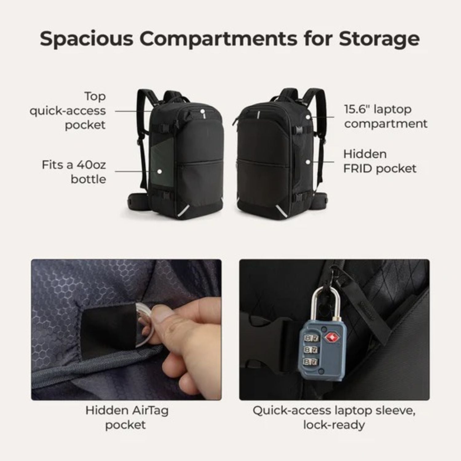 Bagsmart Dense Carry On Travel Backpack 40L