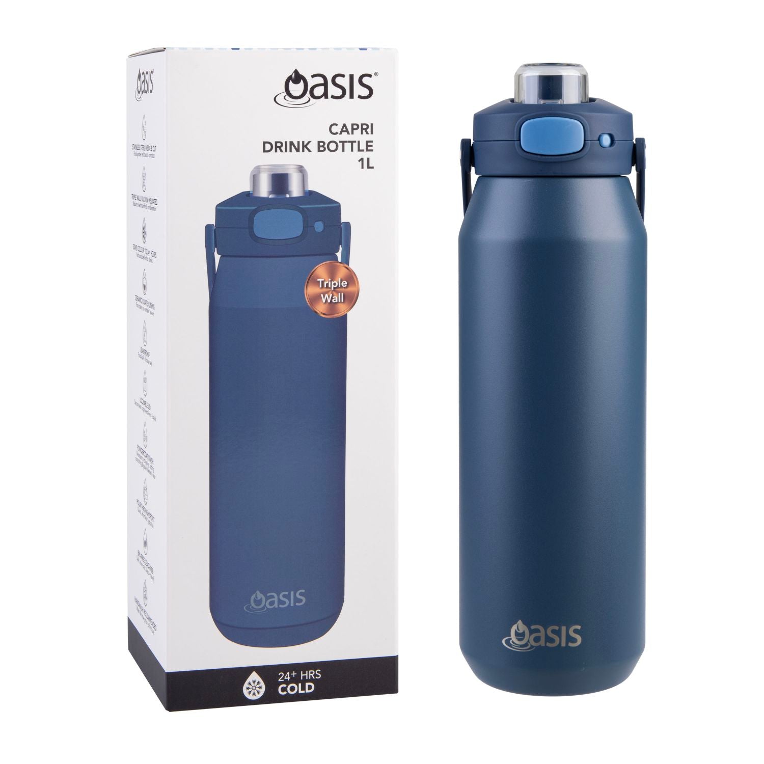 Oasis Ceramic S/S Triple Wall Capri Quick Release Drink Bottle 1L