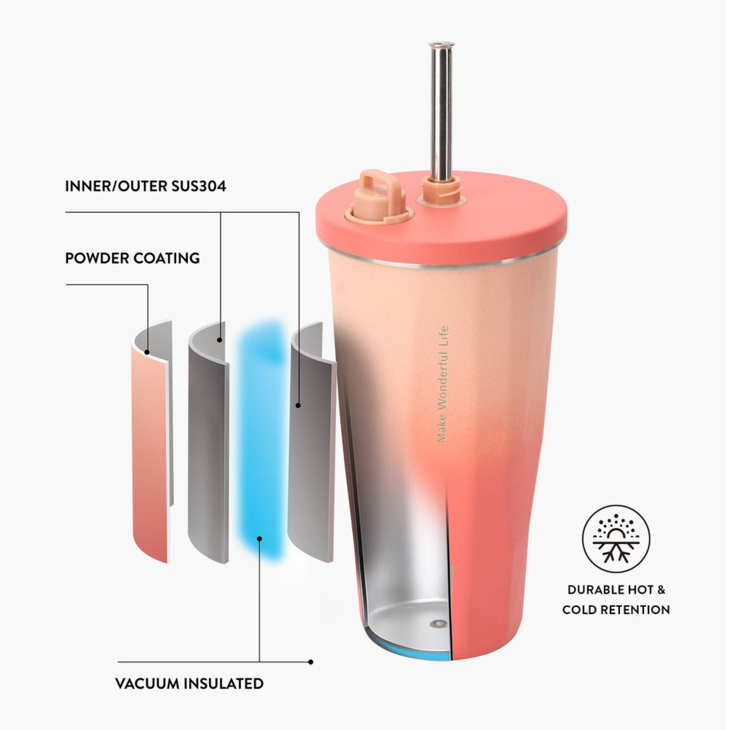 Tyeso Flaire 2.0 Retractable Straw S/S Vacuum Insulated Tumbler 470ML