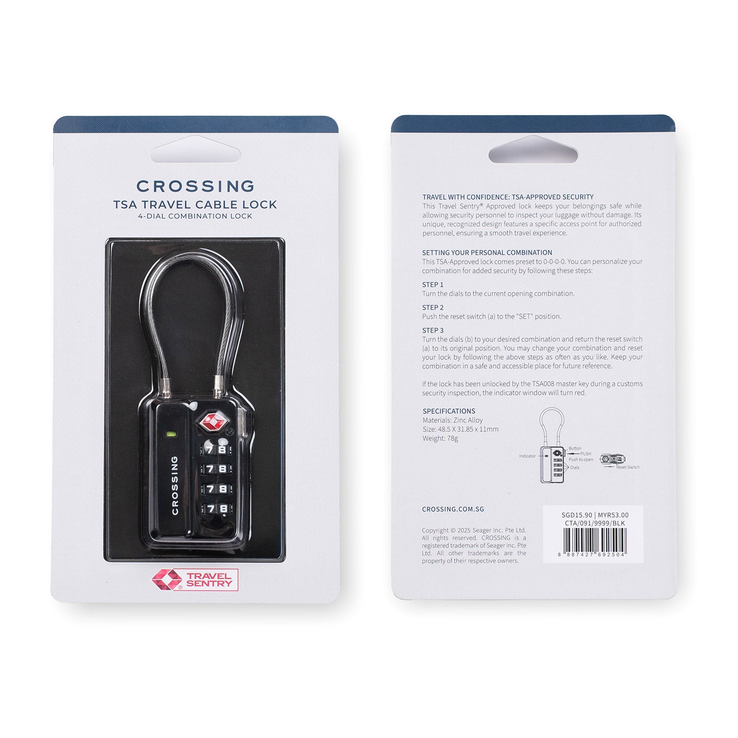 Crossing TSA 4-Dial Travel Lock With Indicator