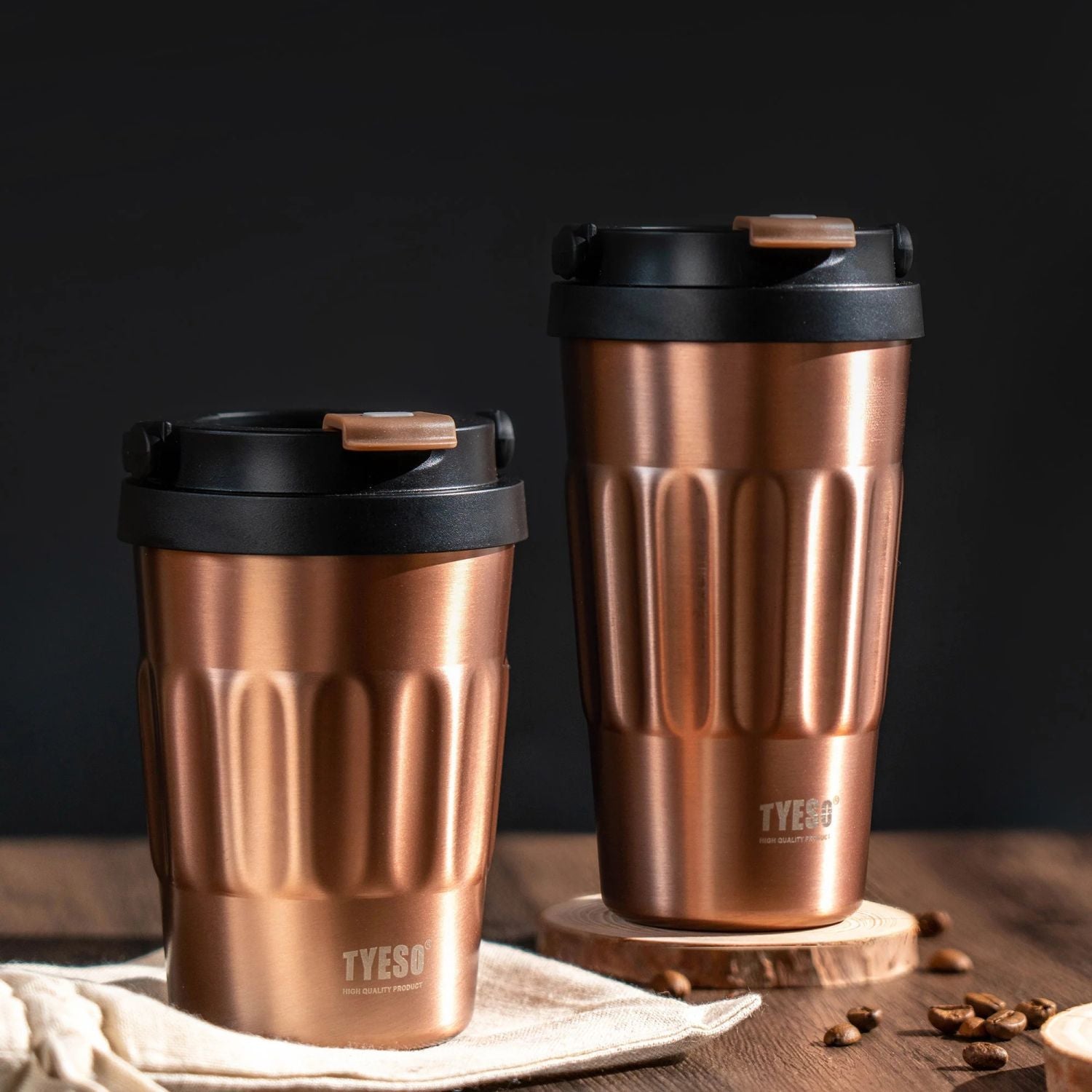 Tyeso Onyx Sipper S/S Vacuum Coffee Tumbler W Foldable Handle 500ml