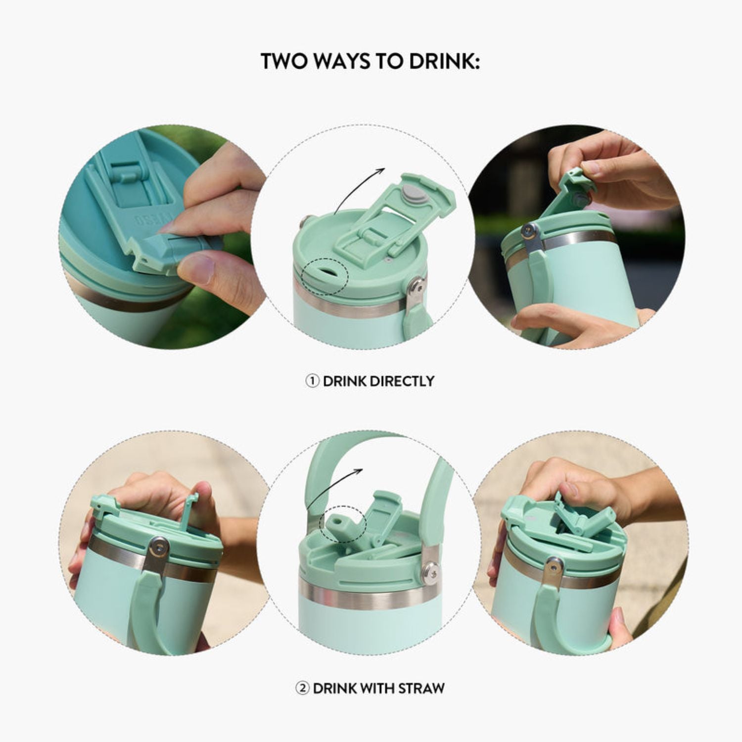Tyeso Roam 2.0 Leakproof 2 In 1 Sip & Straw Lid S/S Vacuum Insulated Tumbler With Handle 750ML