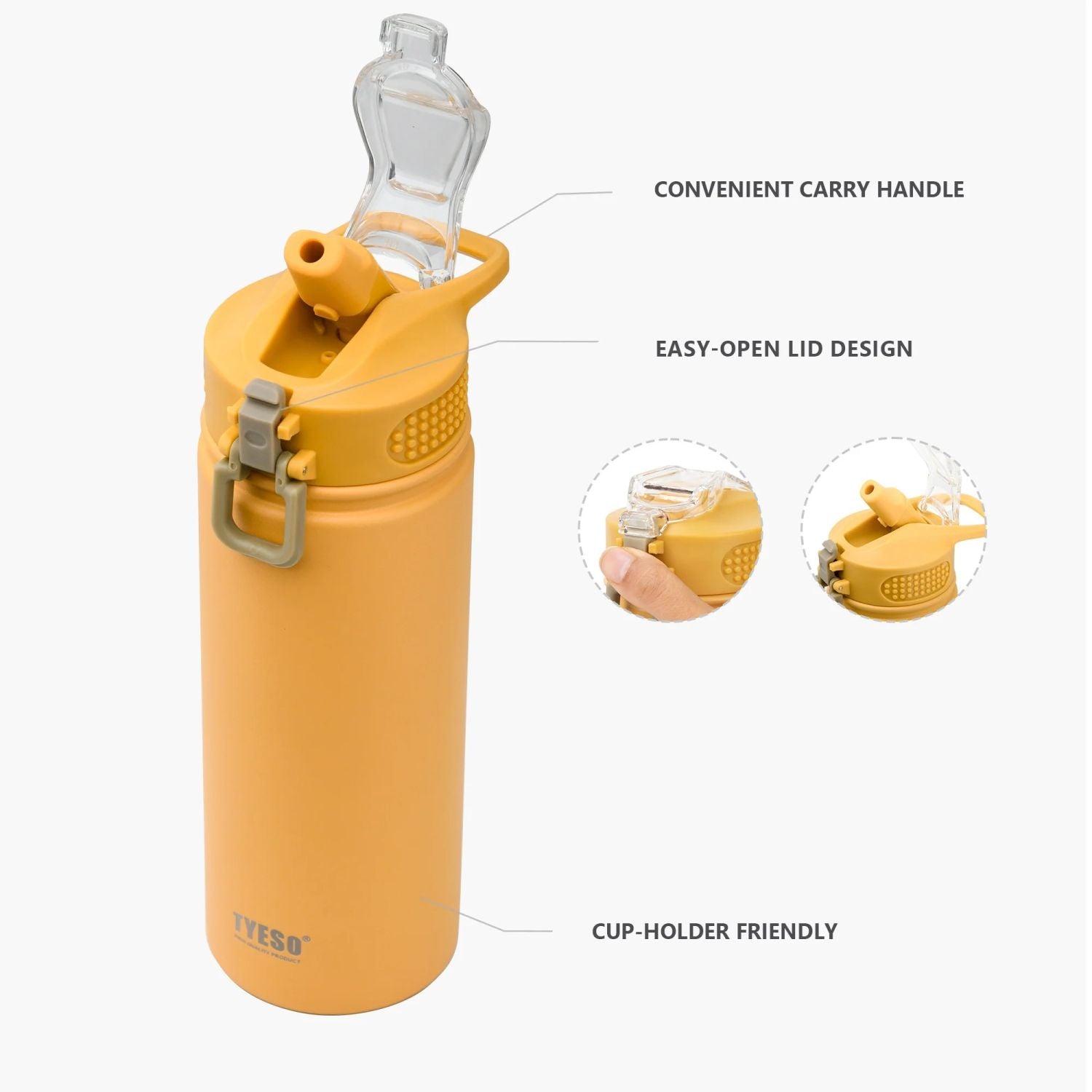 Tyeso Wander Lockable One Press Straw Flip Lid S/S Vacuum Insulated Bottle With Handle 750ml